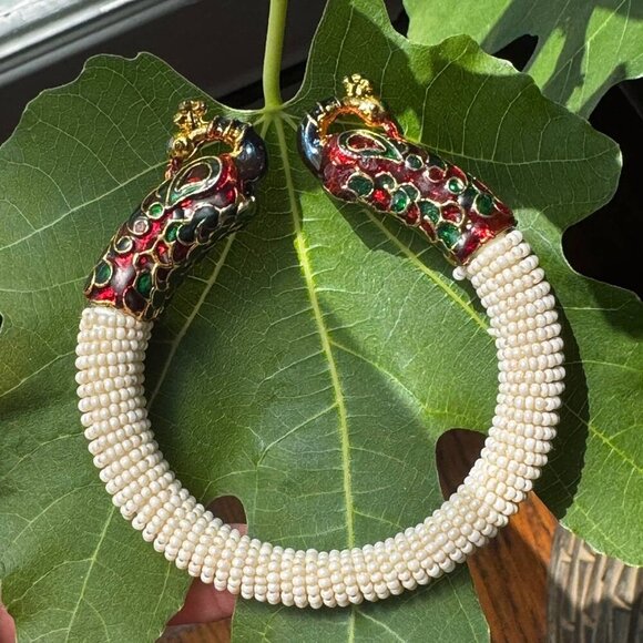One-of-a-kind Unique Peacock Bracelet in White - Picture 1 of 6